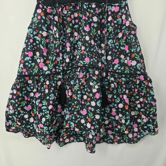 Kate Spade New York Top Black Floral Greenhouse Lace Yoke Tassels Boho Size L - Picture 4 of 12
